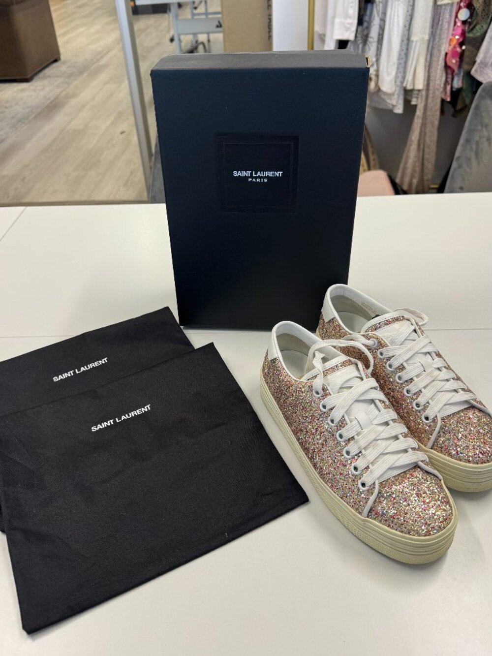 Saint Laurent Paris YSL Glitter Platform Sneakers Women Size 36/6 | Retail $595